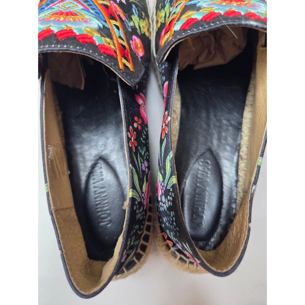 Johnny Was Black Leopard Floral Embroidered Platform Espadrille Shoes Size 9.5 - Picture 8 of 12